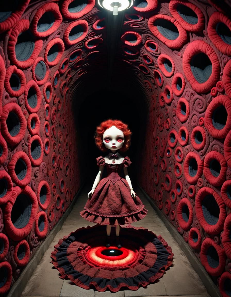 Creepy Candlewicked Dollequin Puppet in Steamnoir Tunnel