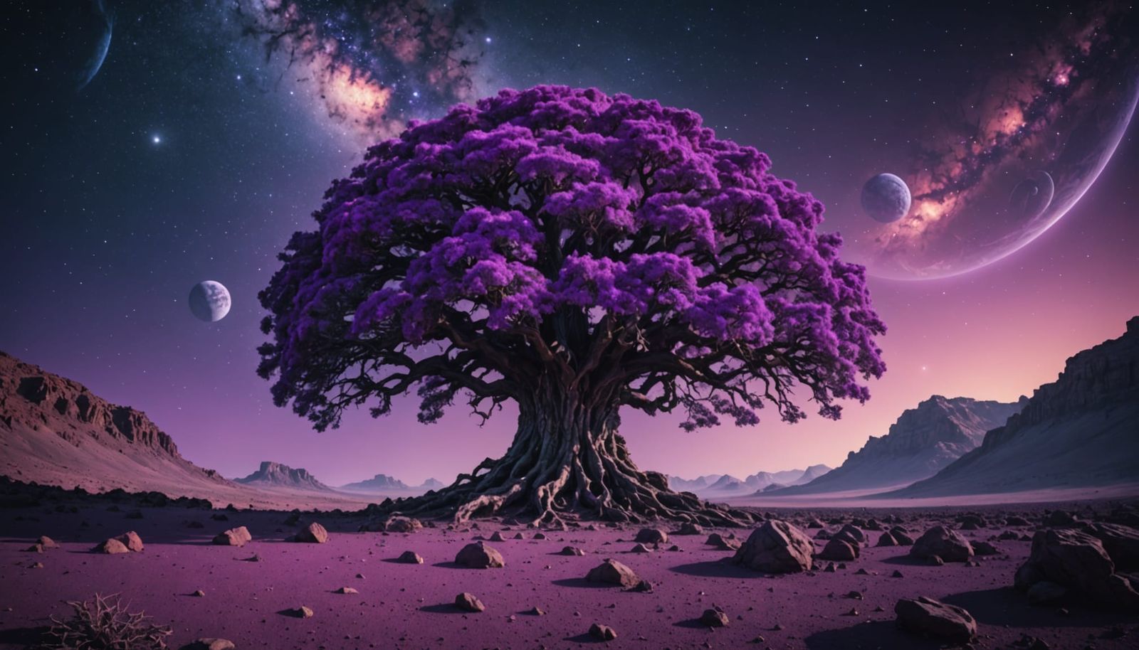 Ethereal Alien Forest in Dark, Vibrant Hues