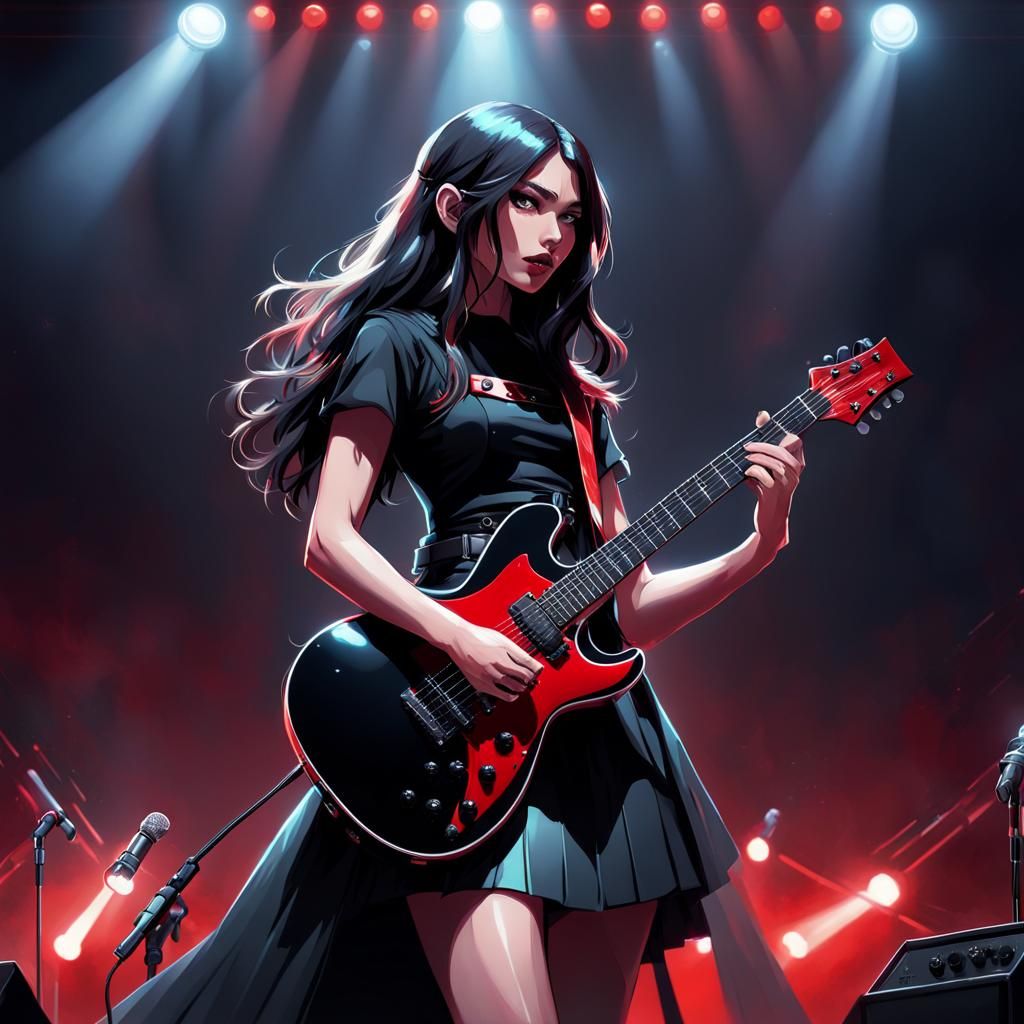 Rockstar Girl on Stage in Hyperdetailed Portrait