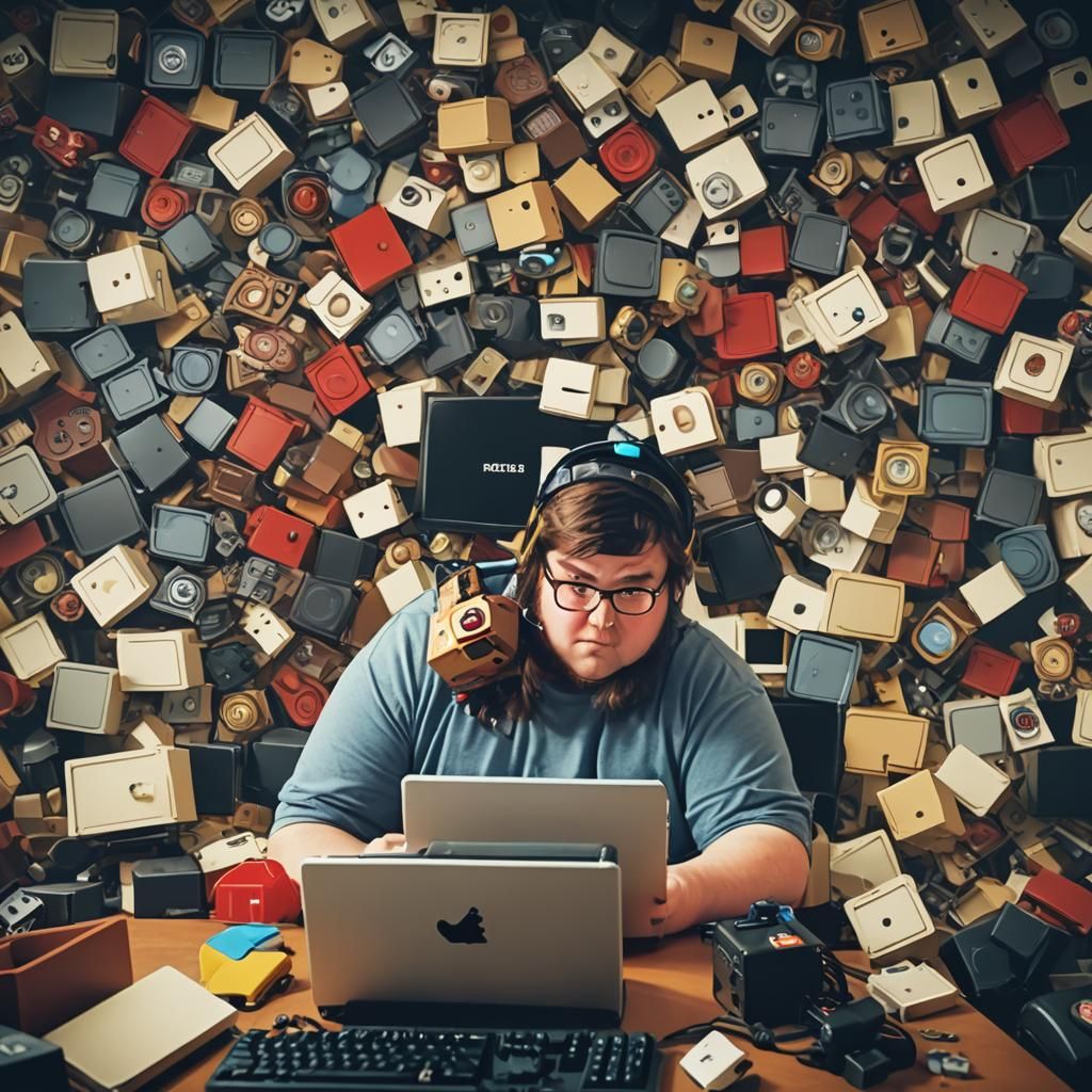 Cinematic Film Still of Gamer on Old PC