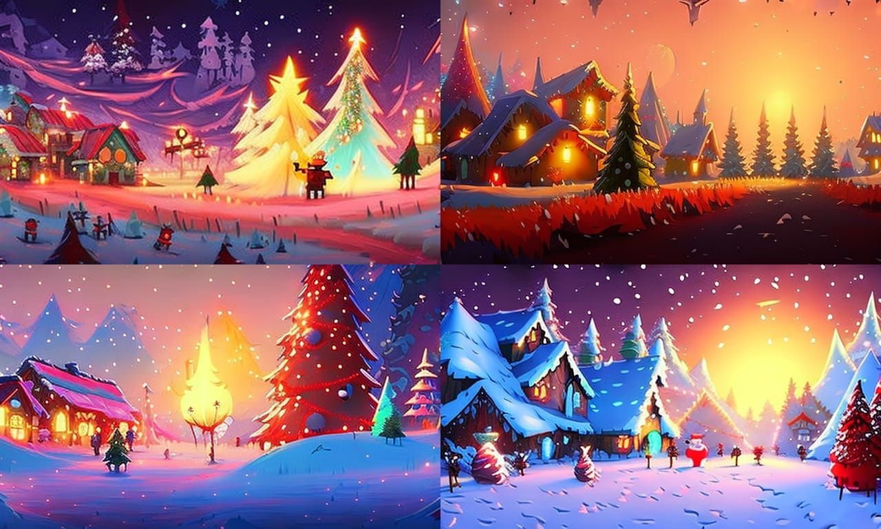 Winter Candyland Village with Snowmen in Fantasy Lights
