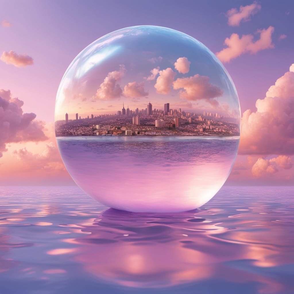 Upside-Down City in Bubble, Surrealist Dreamscape