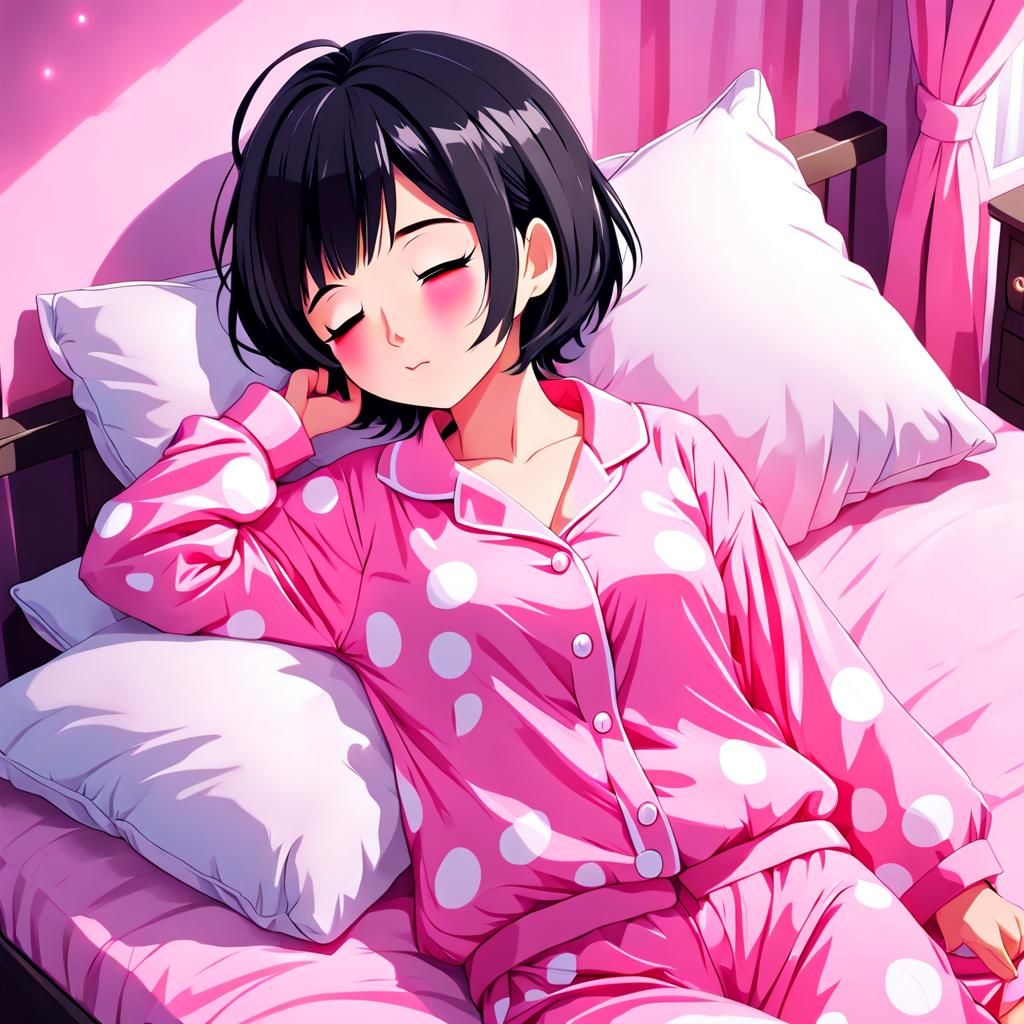 Anime Thai Woman Sleeping in Pink Pajamas