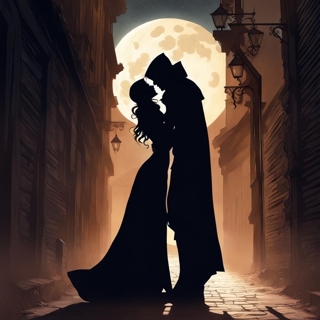 Romantic Kiss in Dark Fantasy Alleyway