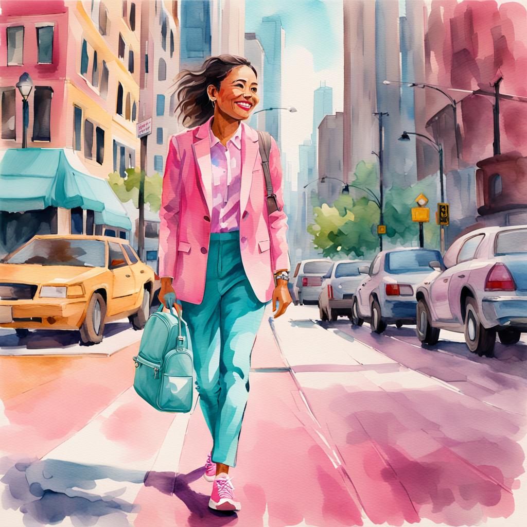 Watercolor Portrait of Latina Professional in Chicago