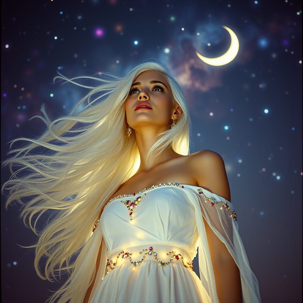 Ethereal Goddess Amidst Cosmic Creation in Vibrant Colors