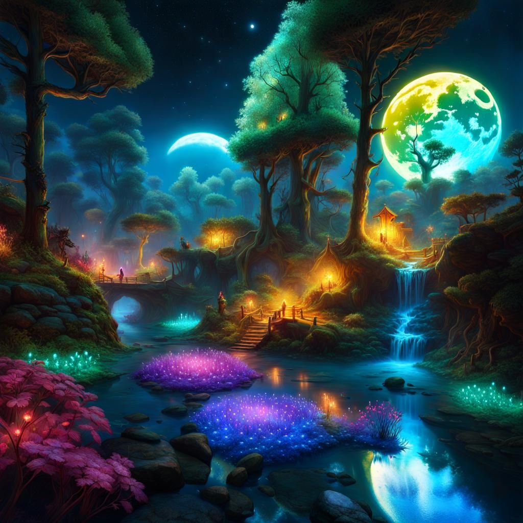 Bioluminescent Forest: A Hyperdetailed Fantasy Landscape