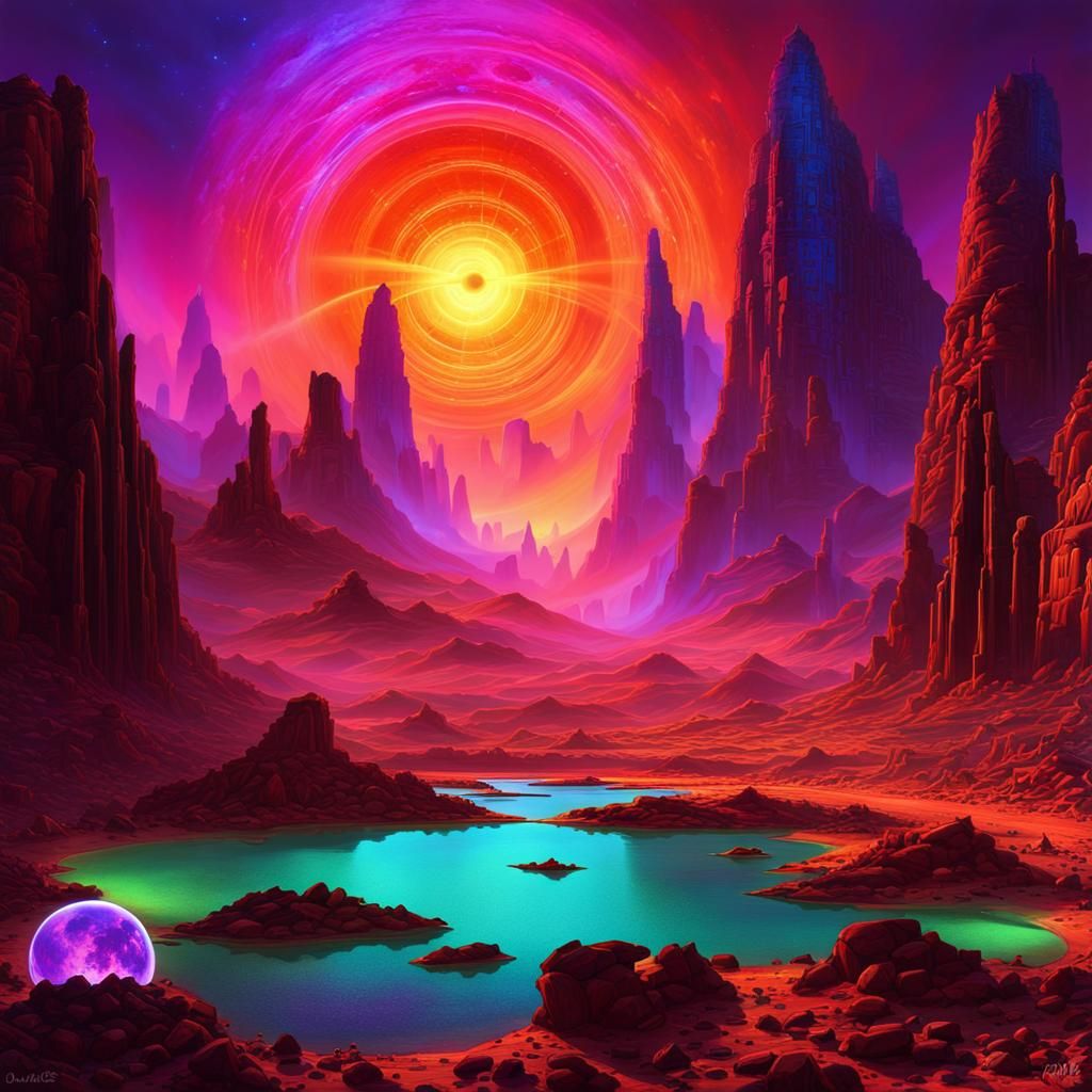 Mystical Desert Canyon Ruins with Magic Portals