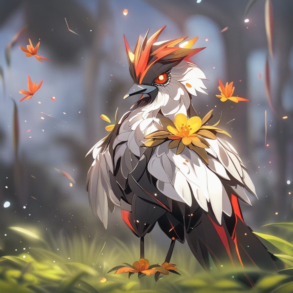 Crystal Bird with Jamaica Flowers, Detailed Matte Painting