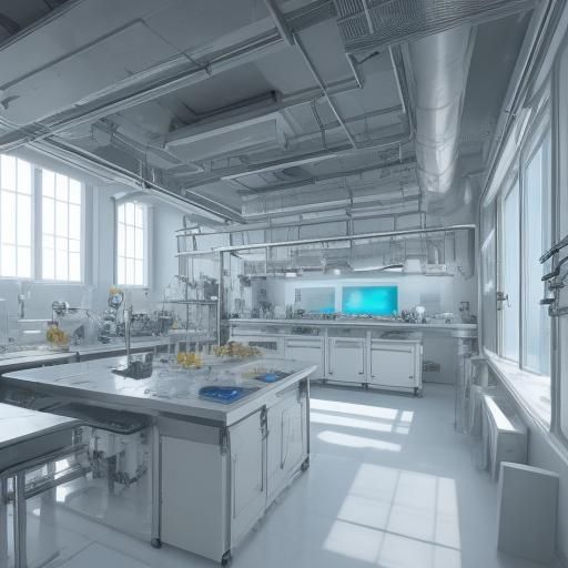 Alchemist in White Laboratory with Glowing Flasks