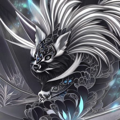 Armored Peacock Red Panda Hybrid in Anime Style