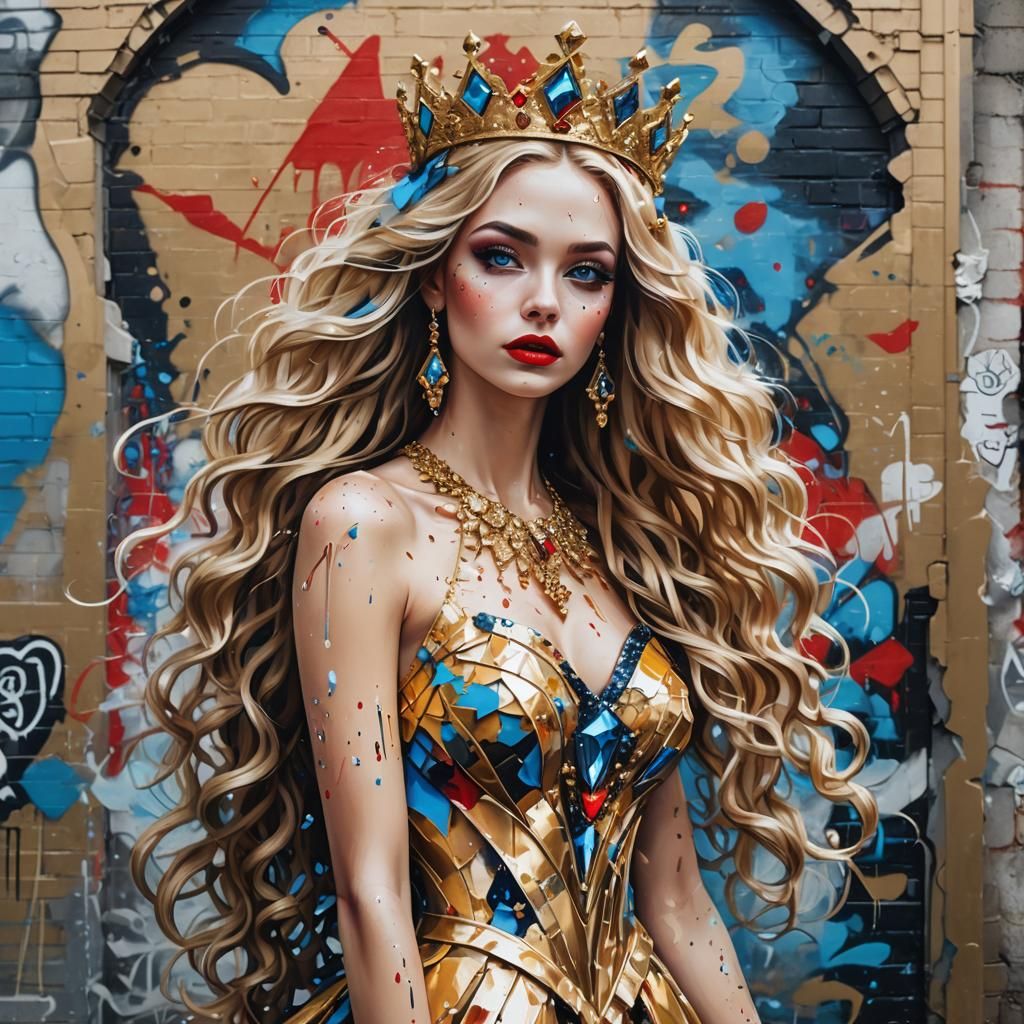 Woman in Diamond Dress: Graffiti Art Style