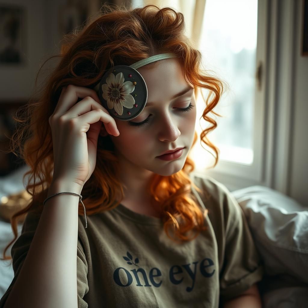 Redhead with Flower Eyepatch in Dreamy Light