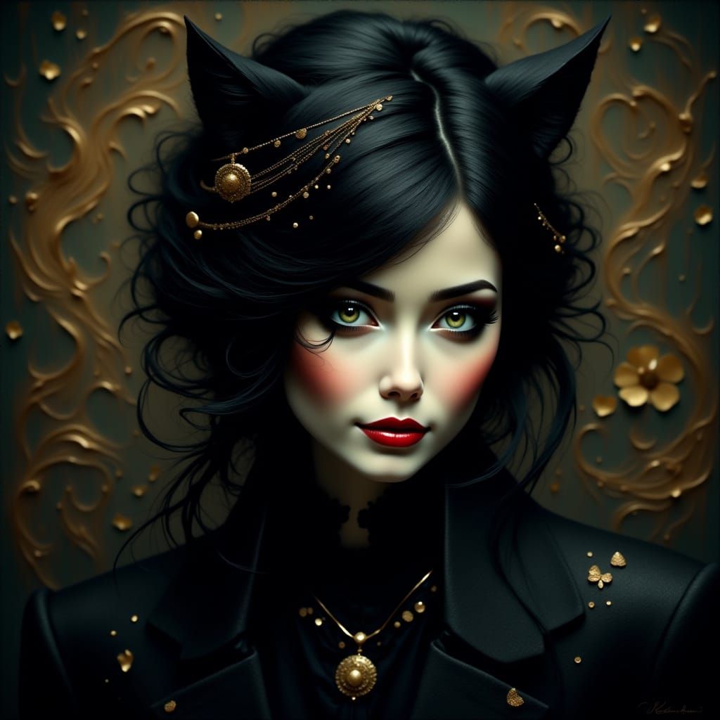 Ethereal Cat Lady in Dark Luxury