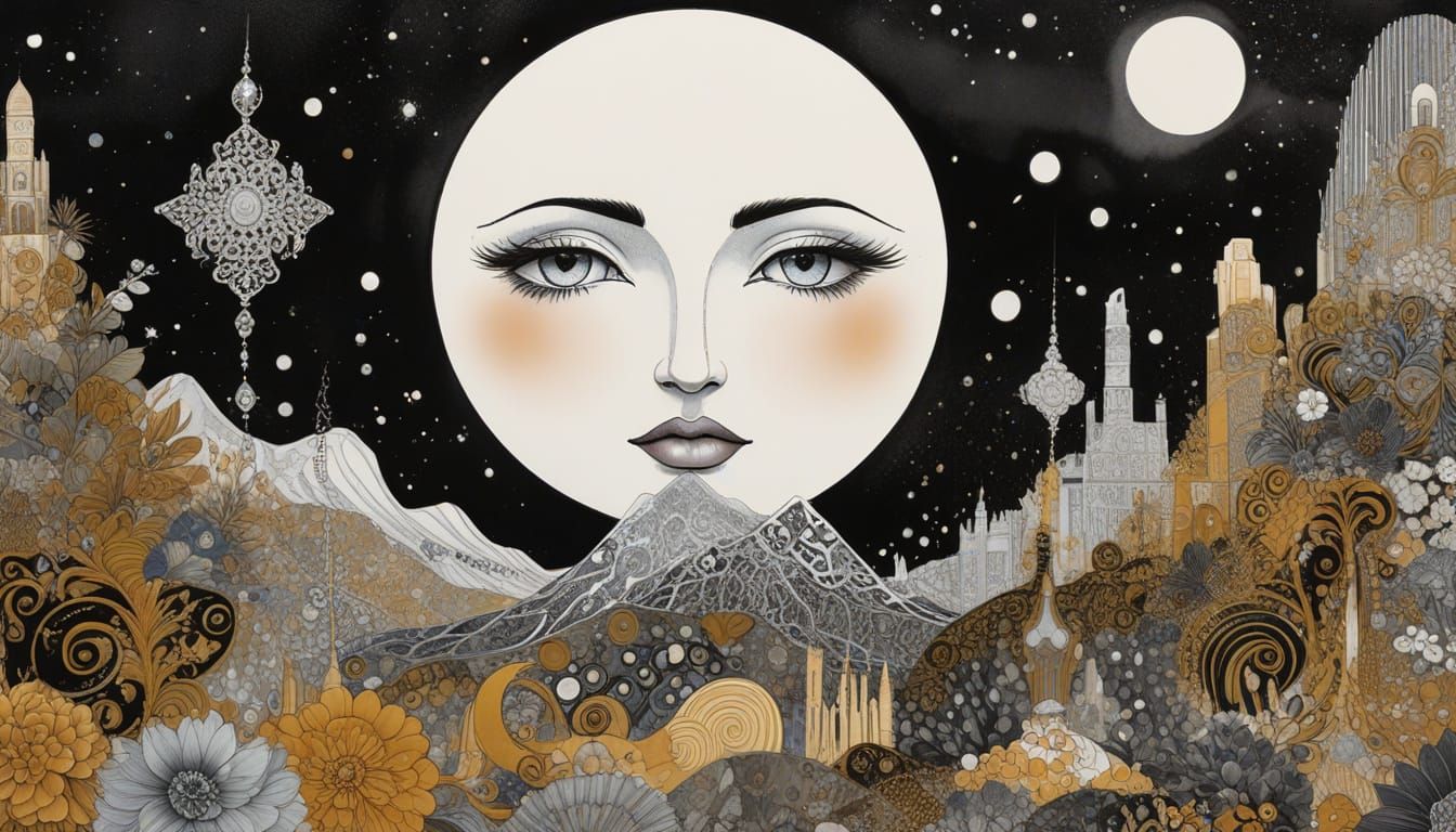 Sister Moon: Bold Figures in Ornate, Mystical Style