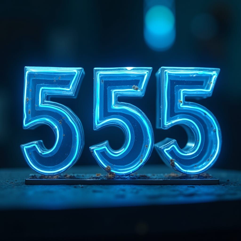 Glowing Metallic Number 555 in Cyberpunk Style