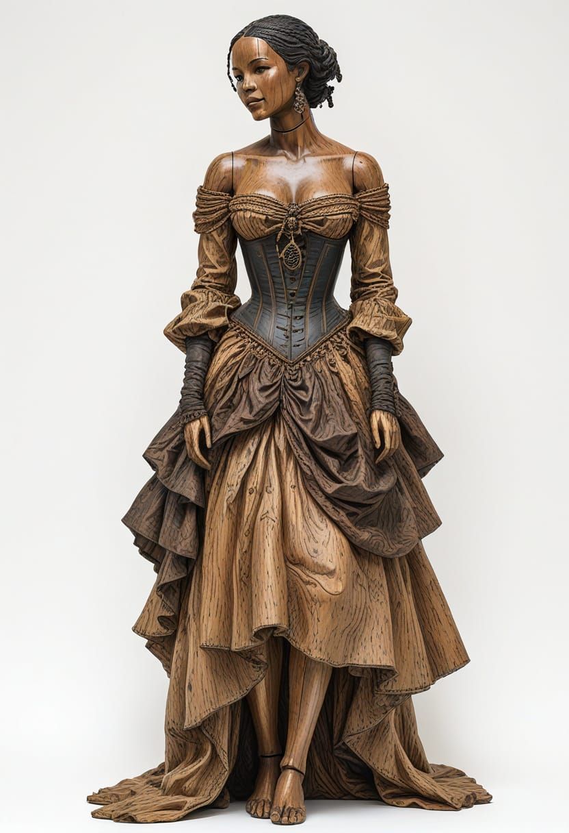 Ebony Wood Mannequin in 18th Century Dress