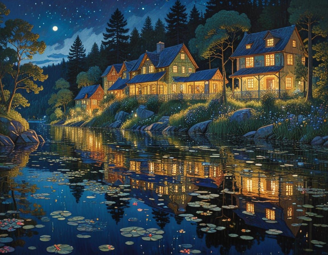 Enchanting Midsummer Night on Swedish Lake