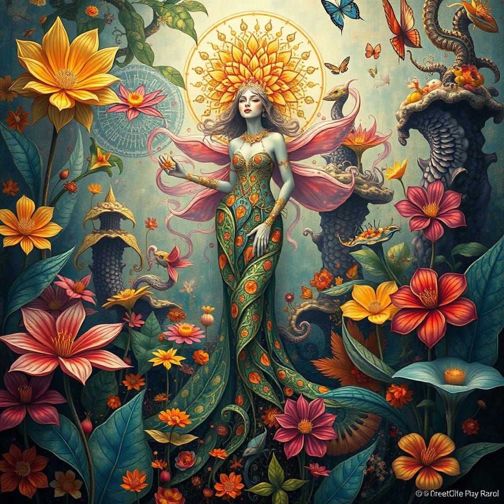 Ethereal Goddess in Vibrant Fantasy Realm