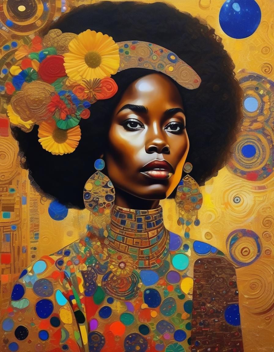 Mesmerizing Melanin Woman in Klimt-Inspired Surrealism
