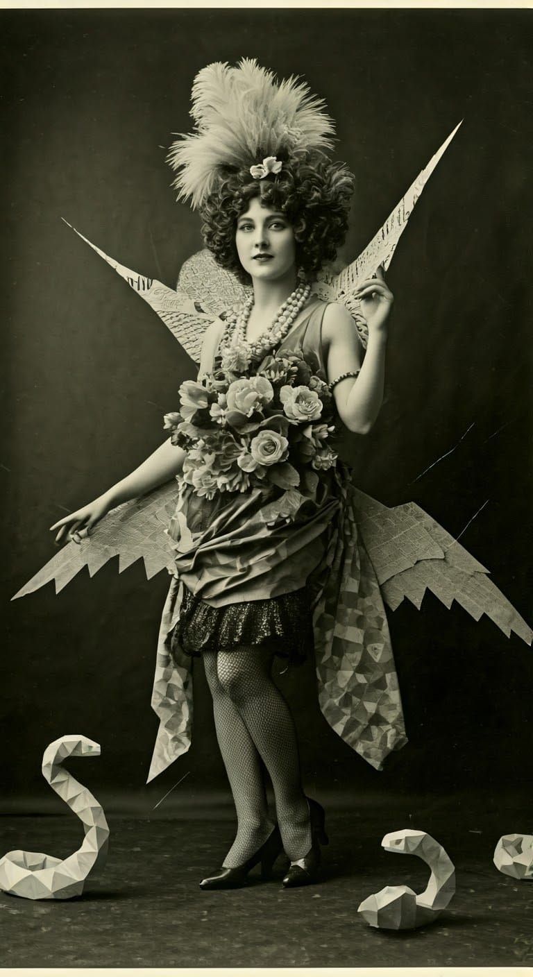 Dada Cabaret Performer with Serpents in Black and White