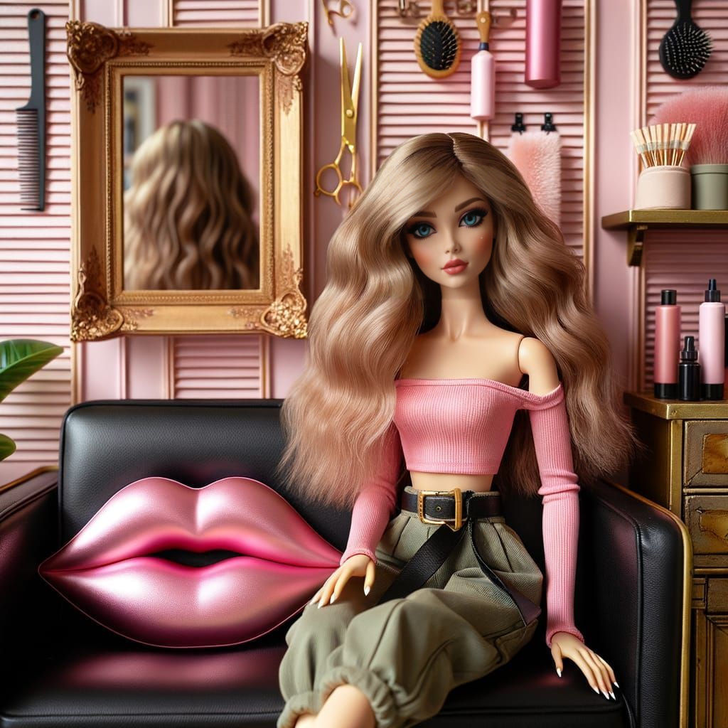 Vintage-Inspired Hair Stylist Doll in Modern Salon