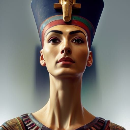 Detailed Portrait of Nefertiti in Art Nouveau Style