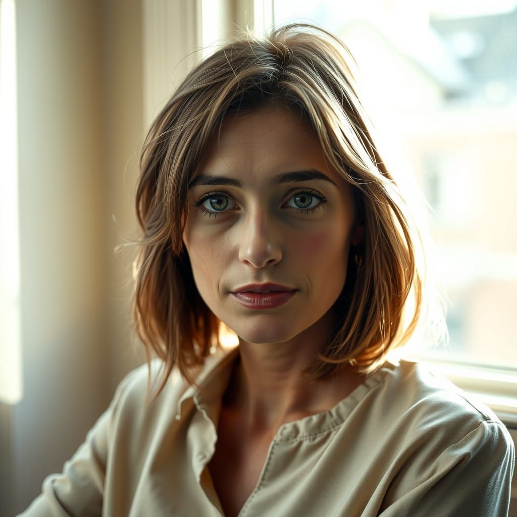 Woman in Morning Light: Photorealistic Portrait