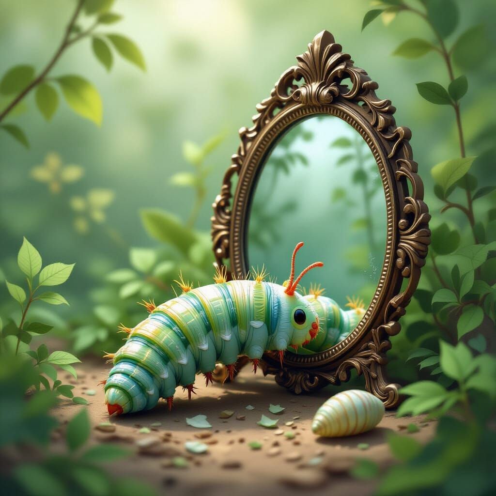 Caterpillar's Dreamy Reflection: Metamorphosis in Ethereal S...