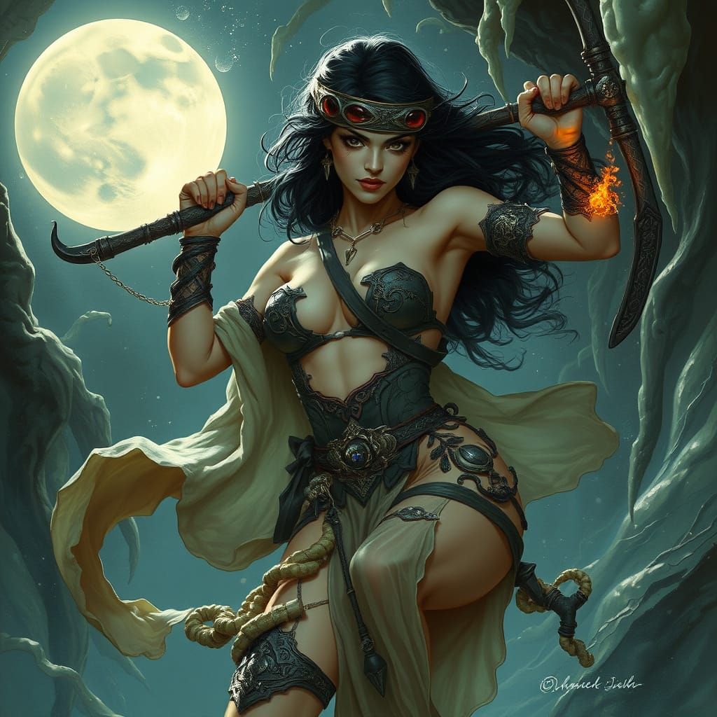 Mystical Woman with Slime in Frank Frazetta Style