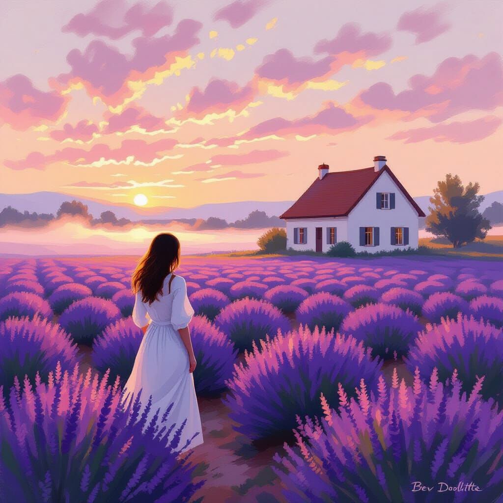 Lavender Field at Dawn in Impressionist Style