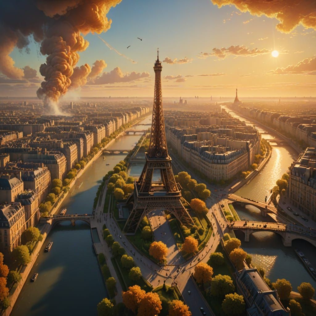 Paris Sunrise: Vibrant Oil Painting in Golden Light