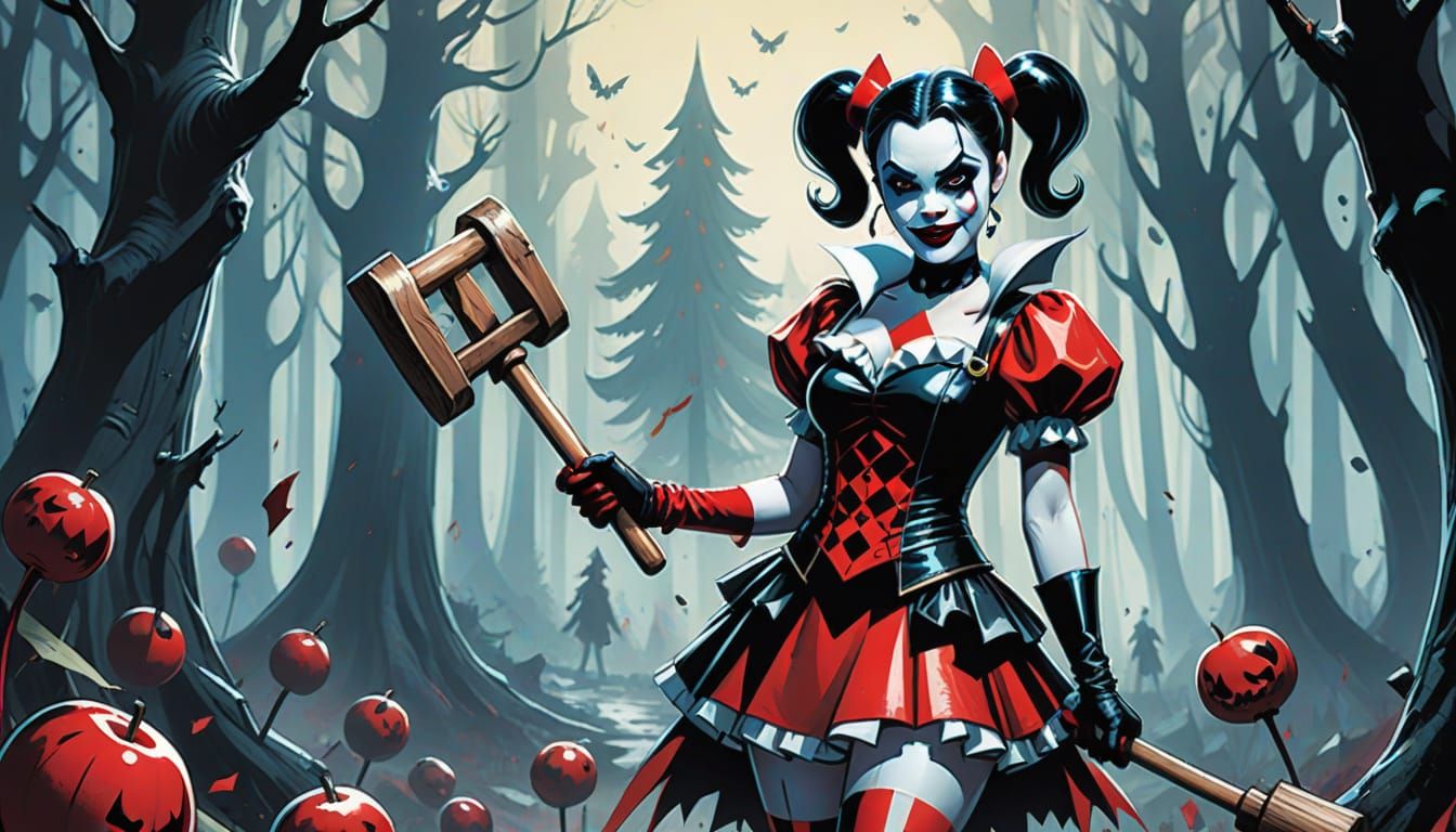 Snow White as Harley Quinn in Dark Fantasy Comic Art