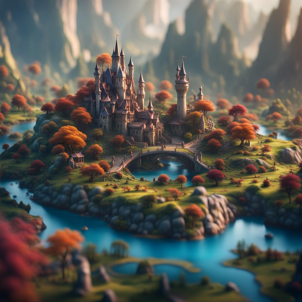 Magical Tilt-Shift Land: Detailed Matte Painting