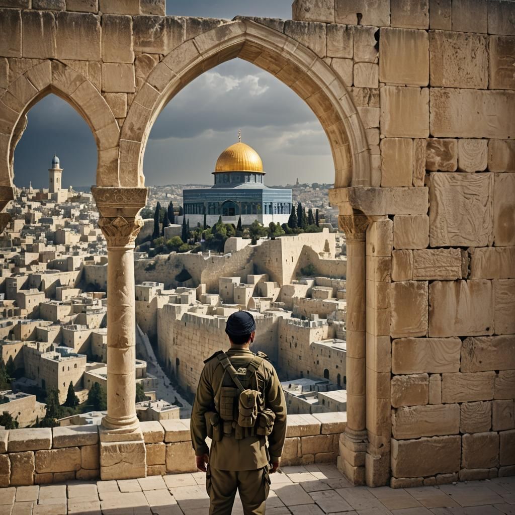 Israeli Soldier on Temple Mount in Golden Light