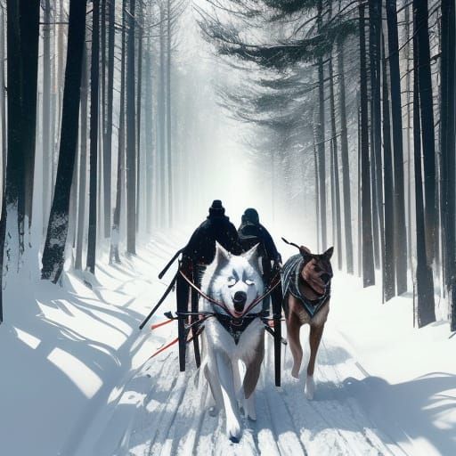 Dog Sled Team Races Through Winter Landscape