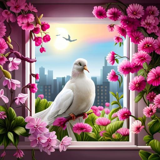 Dove at Dawn: City Window Still Life