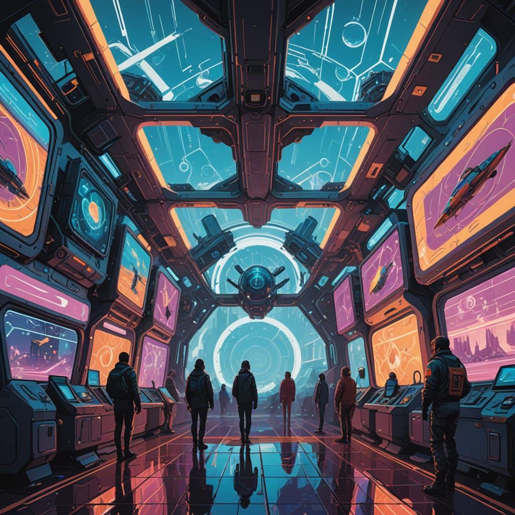 Surreal Futuristic Holographic Cityscape in Geometric Patter...