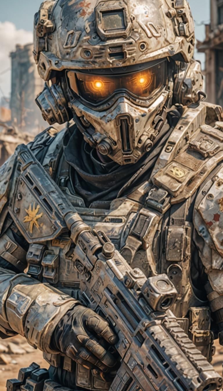 Anime Soldier in Post-Apocalyptic Wasteland