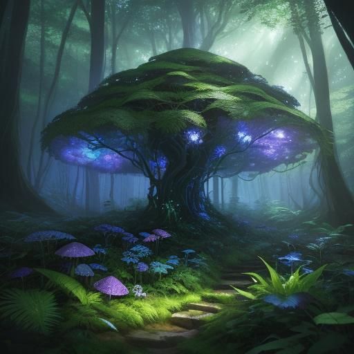 Fern in Enchanted Forest: Vibrant Digital Art