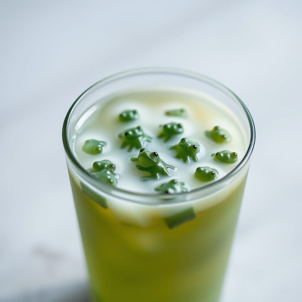 Gummy Frog Boba Tea in Dreamy Digital Style