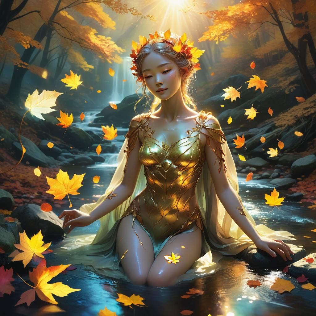 Goddess of Healing in Autumn Fantasy Landscape