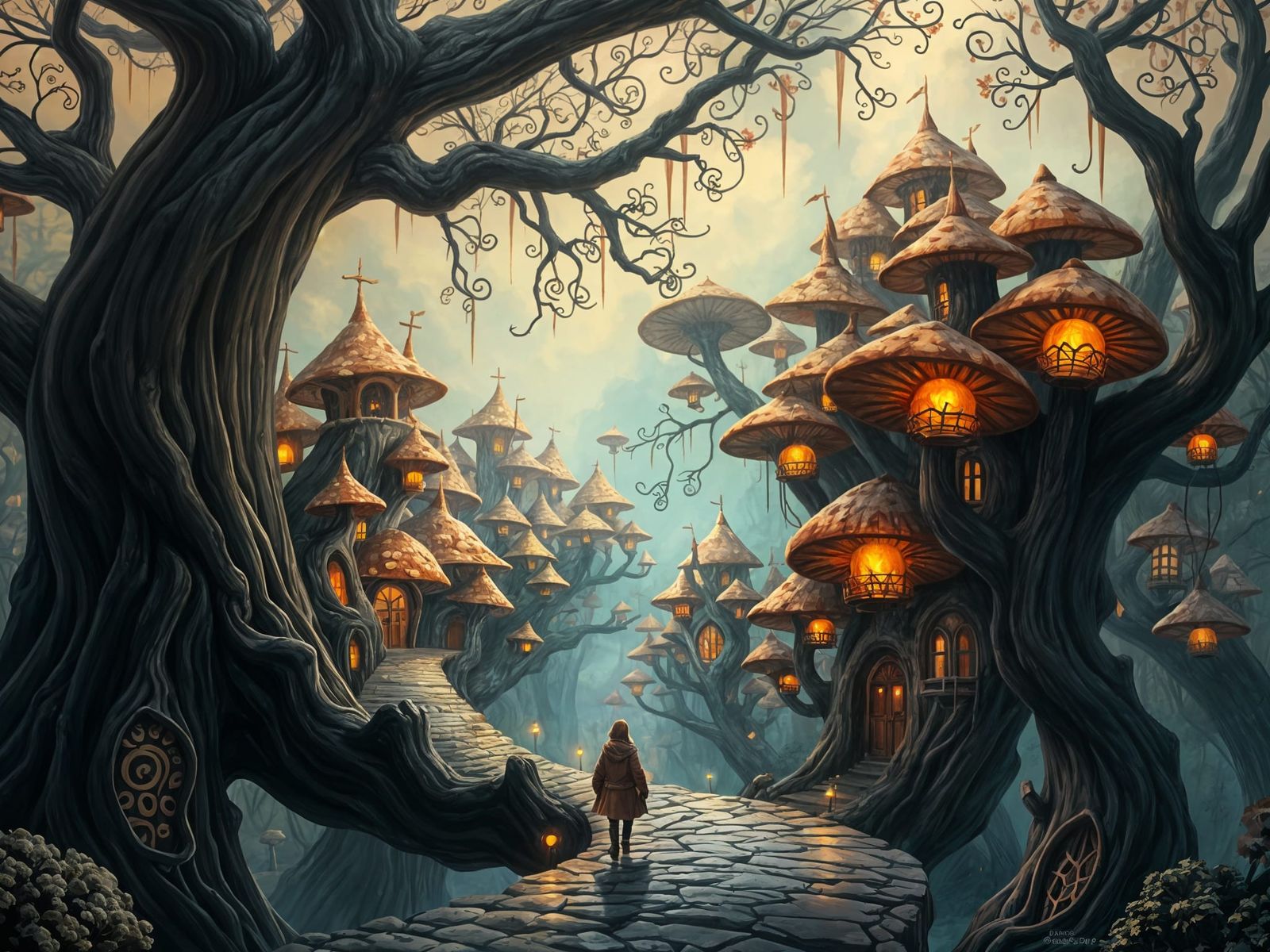 Whimsical Branch City at Dusk