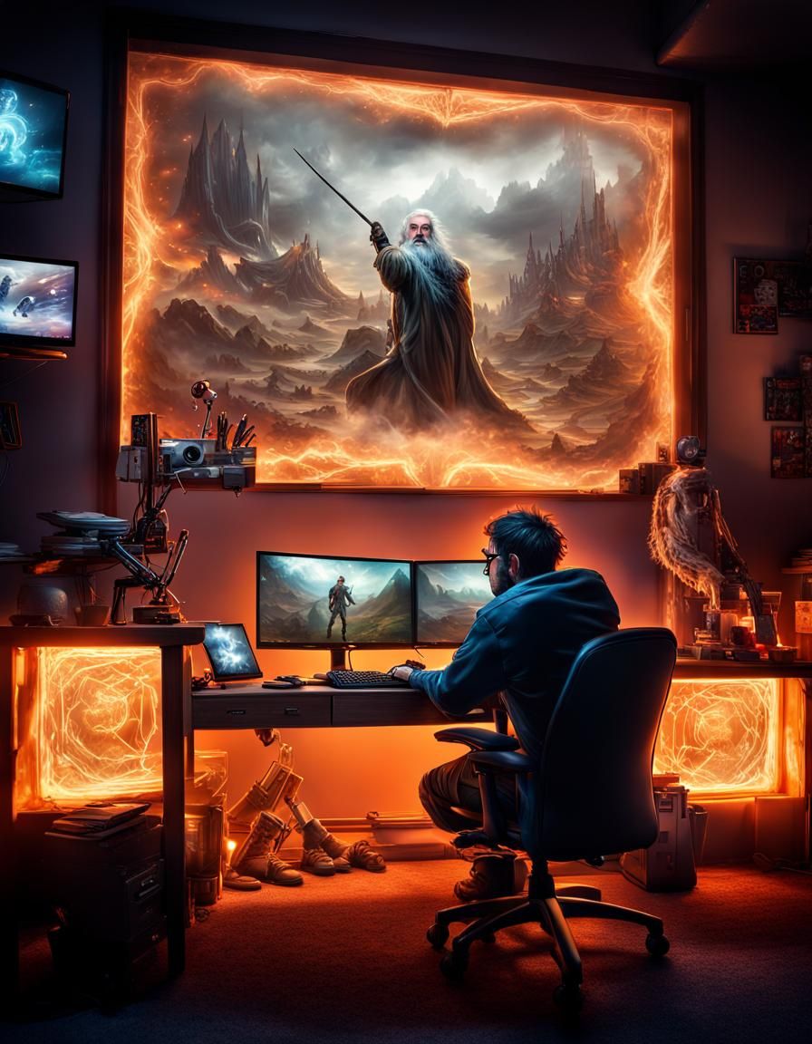 Gamer's Fantasy: Futuristic PC and Electric Symbols