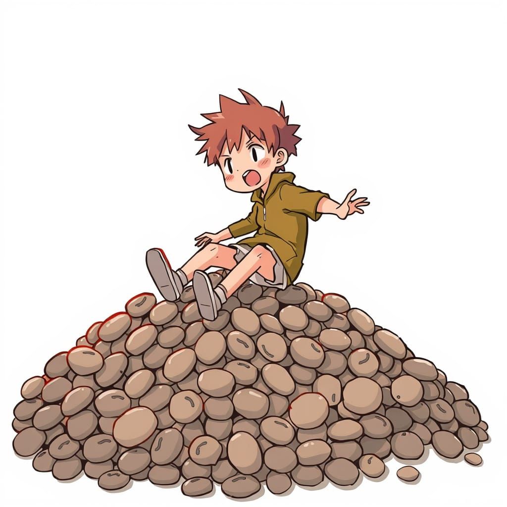 Slipping on a Pile of Beans in a Whimsical Anime Style