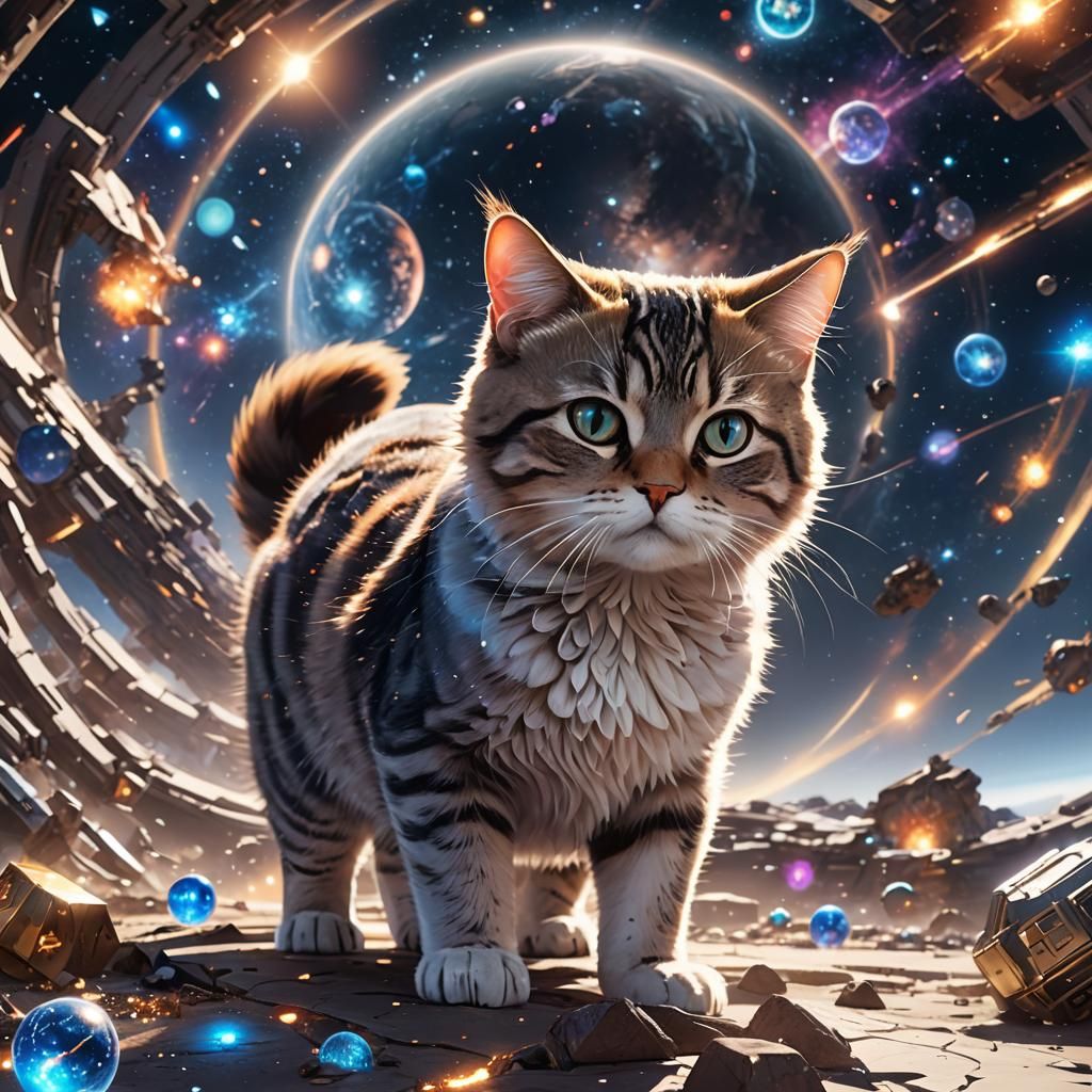 Anime Galaxy Cat in 3D Aesthetic Style