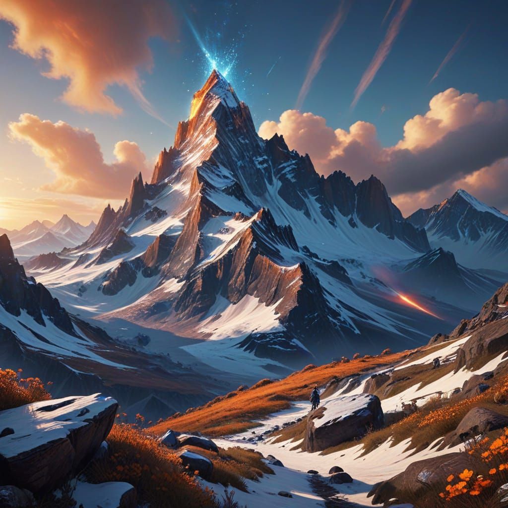 Surreal Snowy Mountain Peak in Dreamlike Arcadecore Style