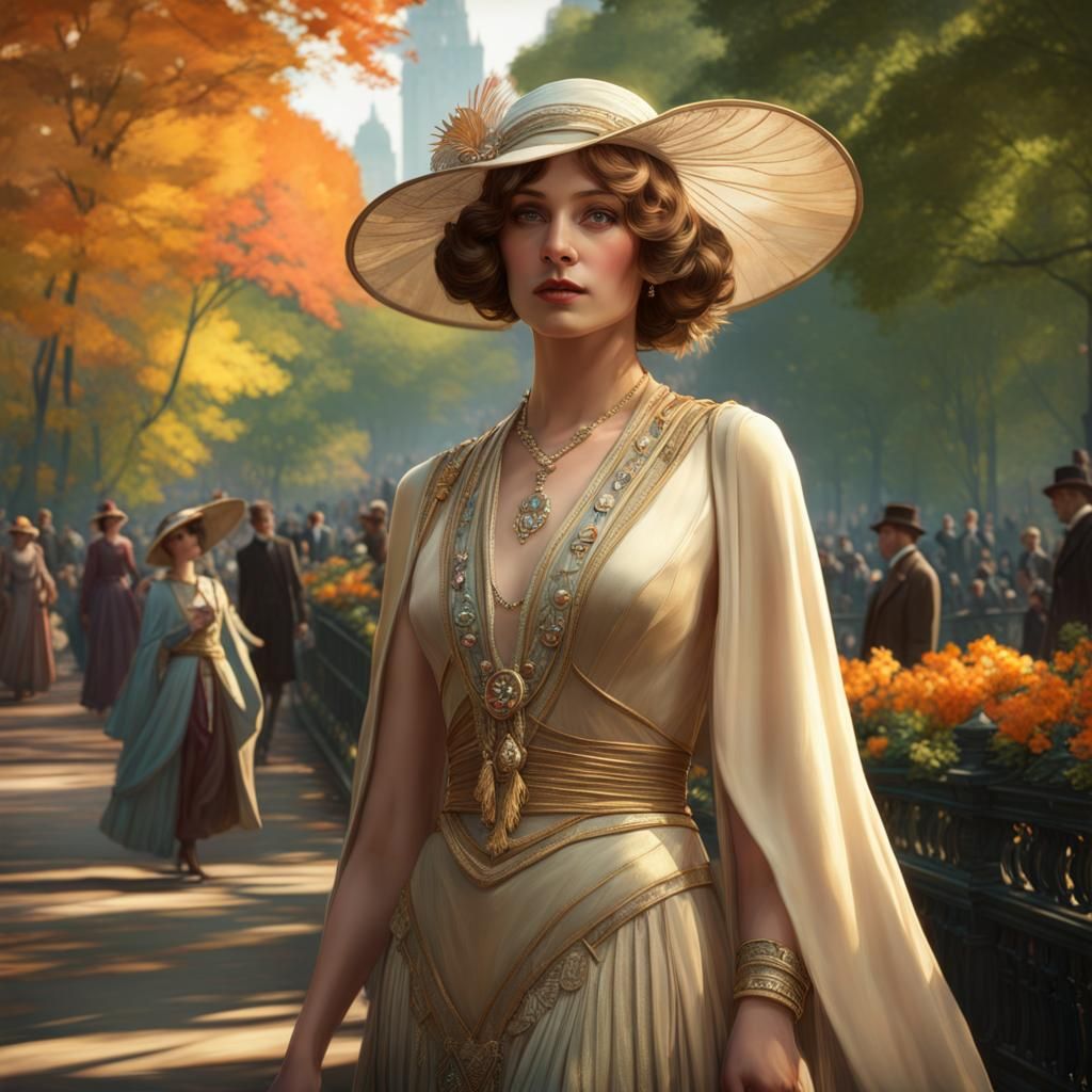 1920s Woman in Central Park: Digital Art Portrait