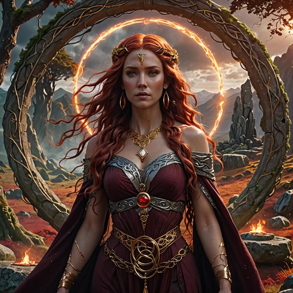 Goddess in Stone Circle: Art Nouveau Fantasy