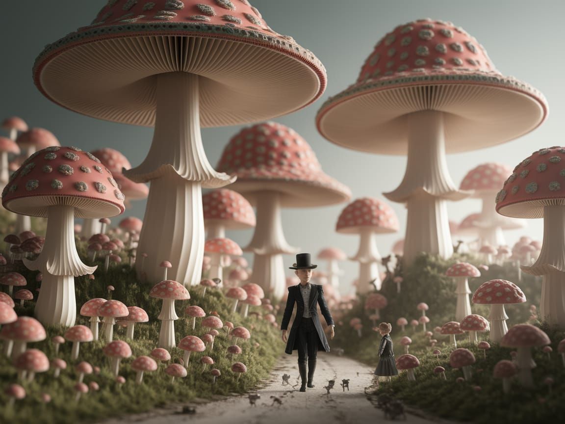Surreal Mushroom Metropolis in Vibrant, Whimsical Style